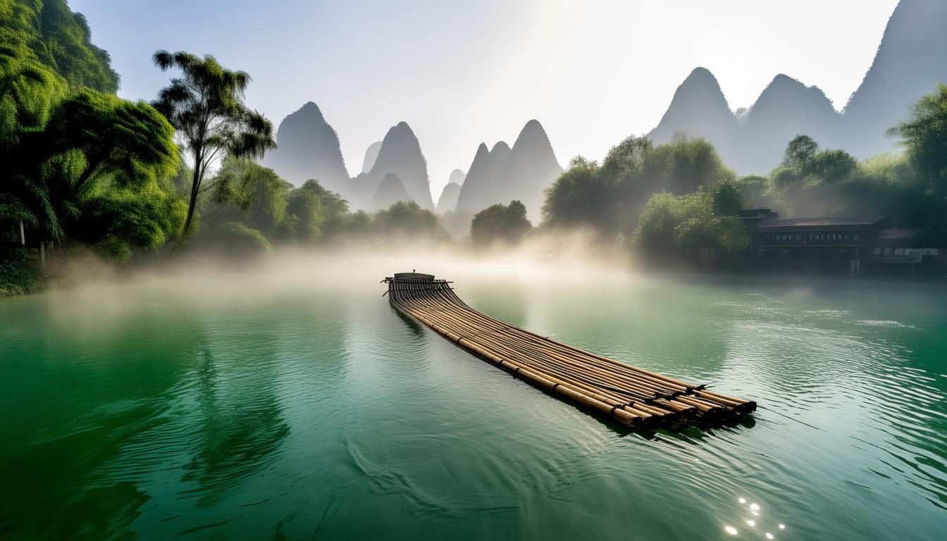 漓江清晨竹筏漂流，如何沉浸山水画卷中？-图2